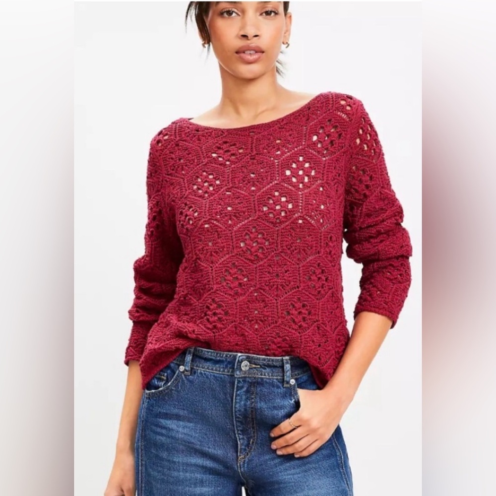 NWT Loft honeycomb crochet sweater.